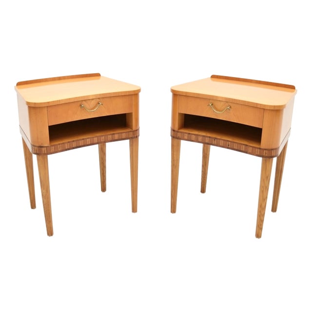 Vintage Swedish Elm Bedside Tables, 1950s, Set of 2 For Sale