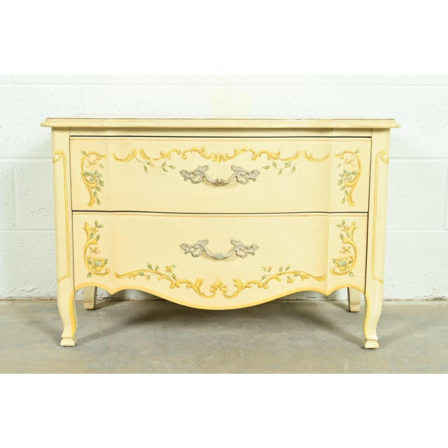 Drexel Heritage French Provincial Louis XV Cream Lacquered Paint-Decorated Commode or Bedside Chest, 1970s For Sale - Image 12 of 12