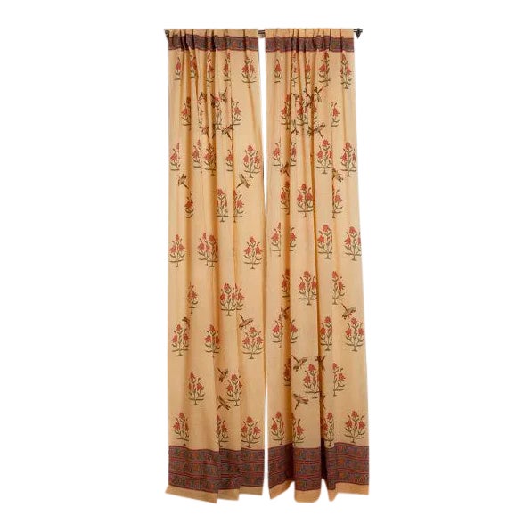 Dragonfly Floral 45" X 96" Mustard Yellow Curtain For Sale