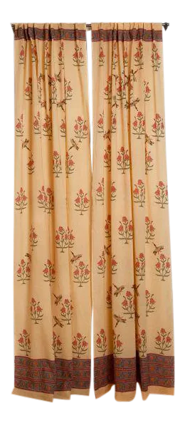 Dragonfly Floral 45" X 96" Mustard Yellow Curtain