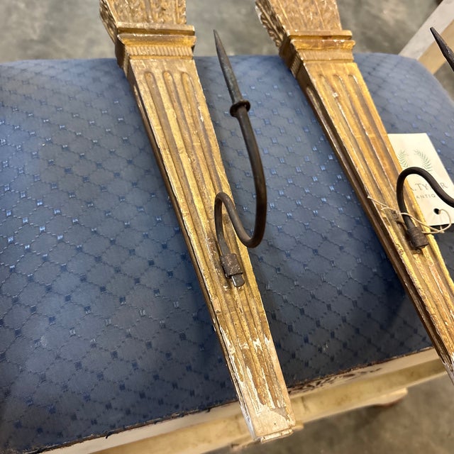 Wood Early 20th Century Pair of Giltwood Italian Wall Prickets For Sale - Image 7 of 12