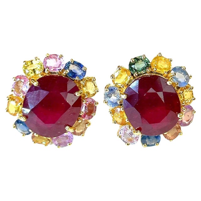 Bochic "Orient" Fancy Sapphire & Ruby Earrings Set 18K Gold&Silver For Sale - Image 15 of 18