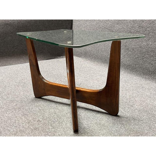 Mid Century Modern Walnut/Glass End Table in Manner of Adrian Pearsall For Sale - Image 4 of 5