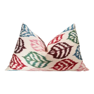 Contemporary Ivory Multi Color Handmade Silk Throw Pillow & Down Insert