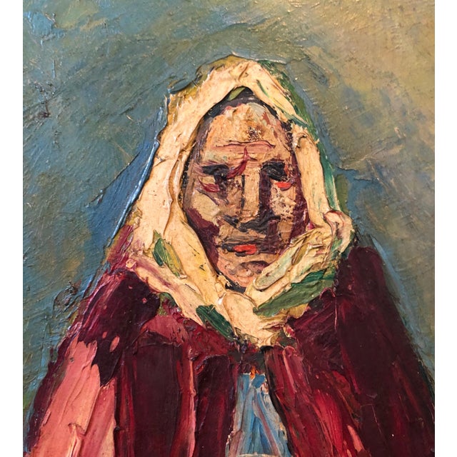 American Abram Tromka, Rare Polish American 1930s Oil Painting Painting WPA Russian Babushka Jewish Art For Sale - Image 3 of 8