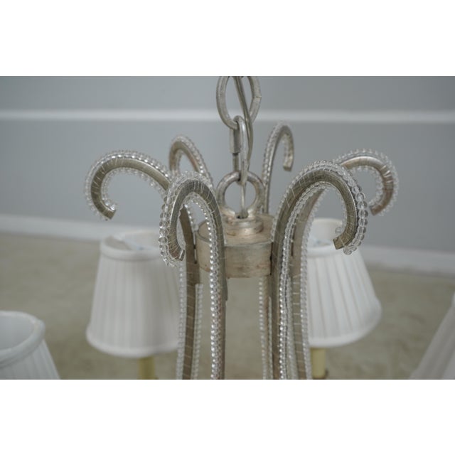 Silver Designer 6 Arm Chandelier W. Beaded Trim For Sale - Image 4 of 9