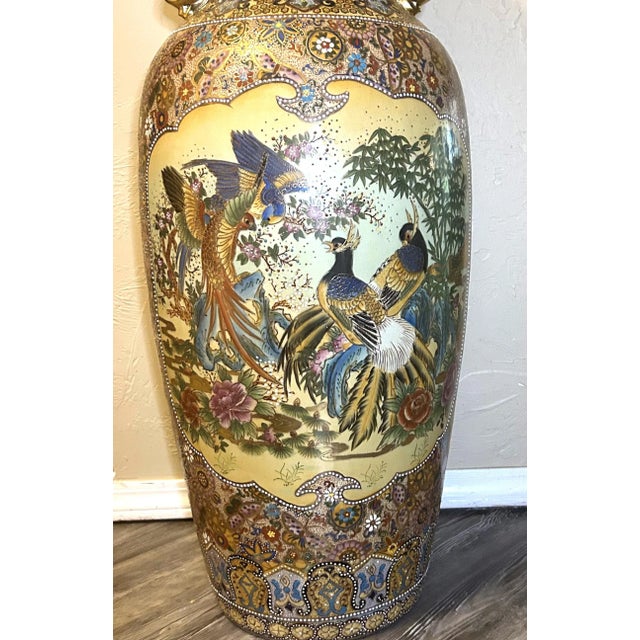 Mid 20th Century Mid 20th Century Japanese Satsuma Pottery Vase Floor Vase Porcelain or Ceramic Hand Painted For Sale - Image 5 of 16