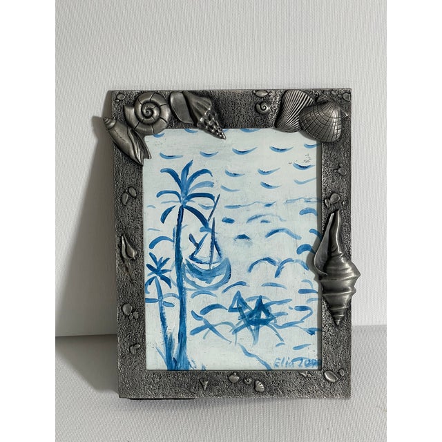 Coastal Florida Coastsl Seascape by Elia in Metal Sea Shell Frame For Sale - Image 3 of 6