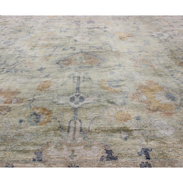 Turkish Oushak Rug With Neutral Color Palette and All-Over Flower Design For Sale - Image 4 of 10