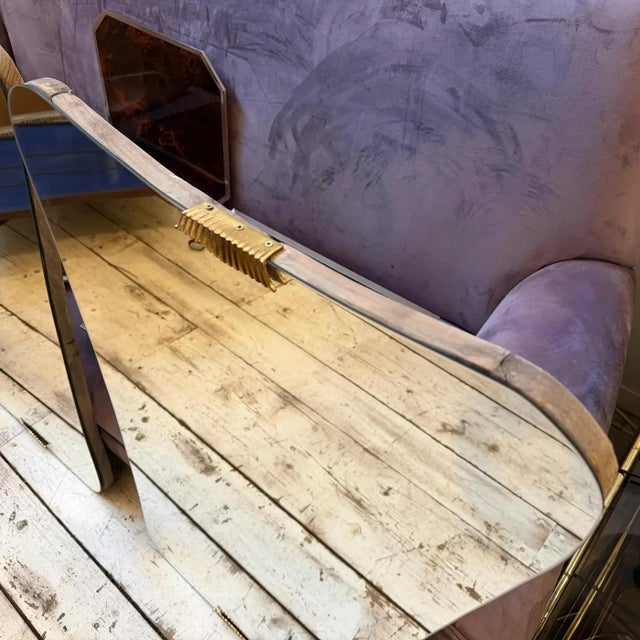 Gio Ponti Two 1950s Gio Ponti Style Mid-Century Modern Wood and Brass Wall Mirrors For Sale - Image 4 of 18