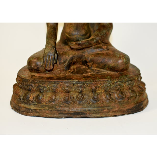Large Antique Bronze Buddha Shakyamuni on Double Lotus For Sale - Image 12 of 18