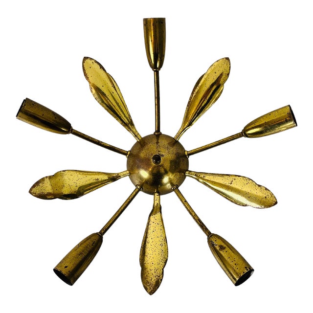 Midcentury Brass 5-Arm Sputnik Chandelier, 1960s For Sale
