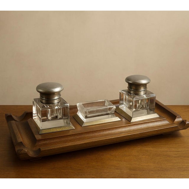 Purple English Inkwell in Mahogany with Gilt Brass Trim, 1890s, Set of 2 For Sale - Image 8 of 8