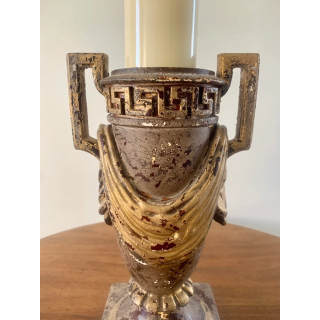 Grand Tour Vintage Neoclassical Urn-Form Table Lamp With Greek Key and Draped Swag For Sale - Image 3 of 12