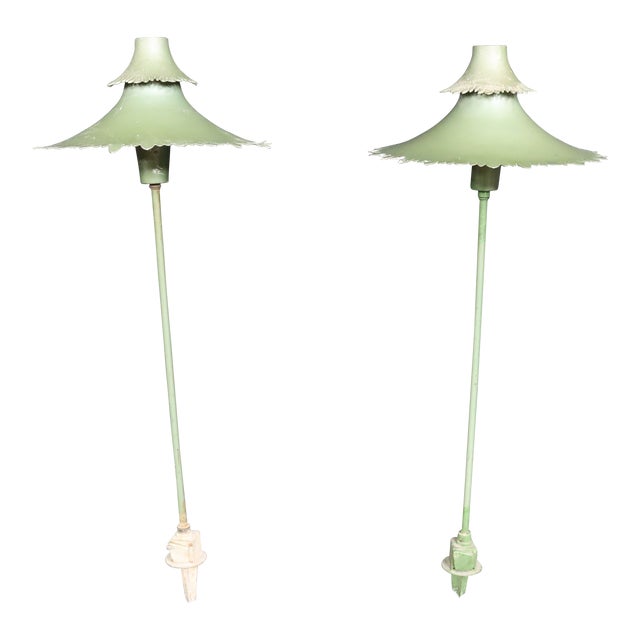 Rare Mid Century Outdoor Pagoda Top Garden Lights For Sale