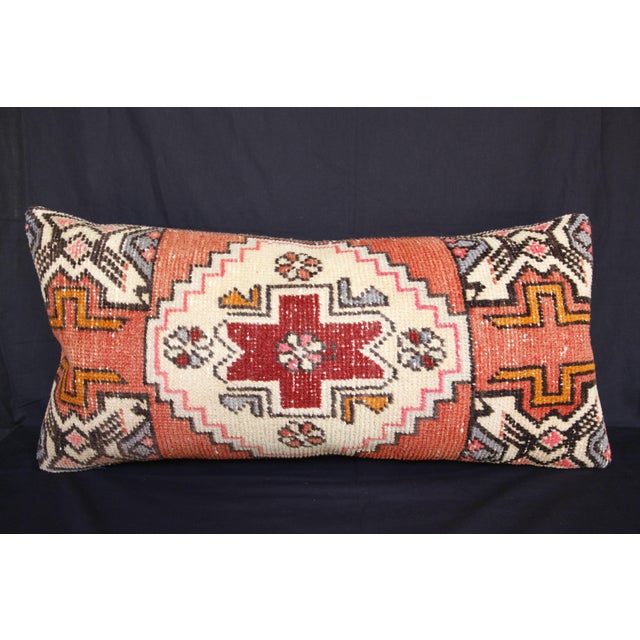 Decorative Turkish Oushak Rug Pillow – Vintage Lumbar Textile Cushion -19'' X 31'' For Sale In Tampa - Image 6 of 13