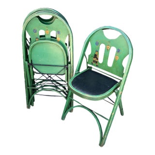 Four 1930’s Patio Wood Folding Chinoiserie Outdoor Garden Chairs For Sale