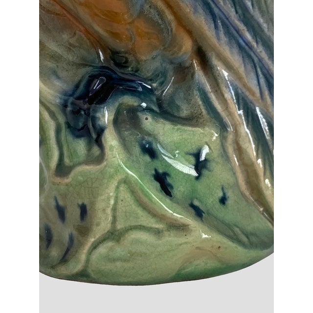 Early 20th Century French Barbotine Majolica Parrot Liqueur Pitcher, C. 1900 For Sale - Image 10 of 17