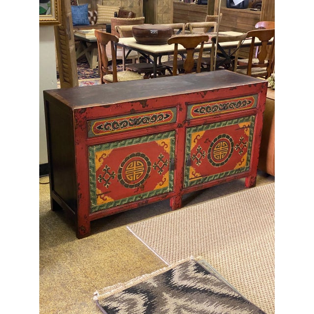 1970s Painted Chinese Sideboard W 2 Drawers and Doors For Sale - Image 5 of 13