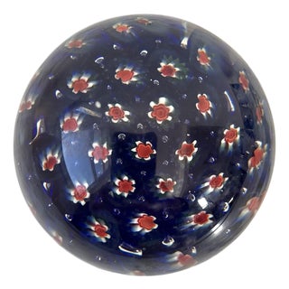 Murano Glass Millefiori Paperweight With Mini Flower Design For Sale
