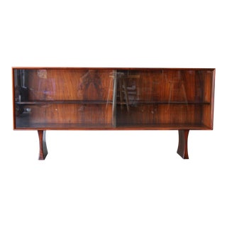 1960s Danish Modern Rosewood Low Media Bookshelf by Bernhard Pedersen For Sale