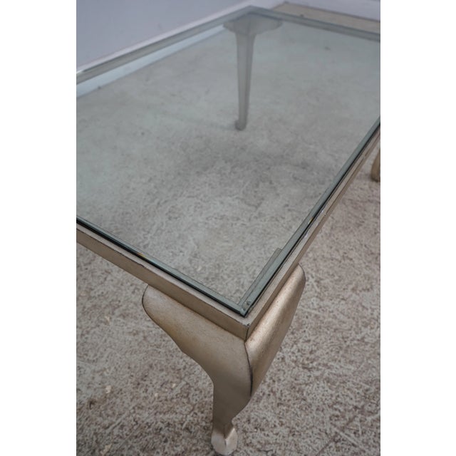 1990s Heavy Iron Base Decorator Glass Top Coffee Table For Sale - Image 5 of 12