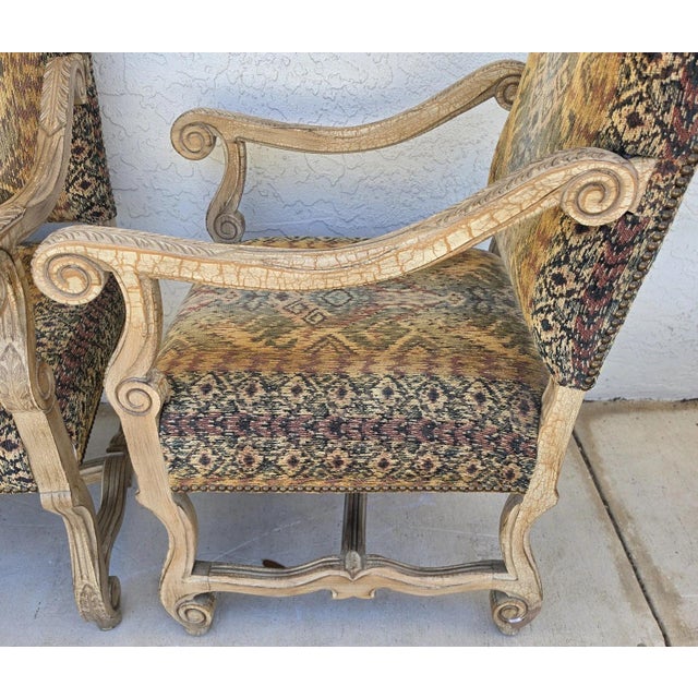 1980s Century Furniture French Louis XIII Os De Mouton Armchairs a Pair For Sale - Image 5 of 16