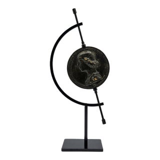 Renaissance Bronze Costanzo Sforza Medal on Custom Stand, After Enzola, Castle of Pesaro, 3-Inch Cast For Sale