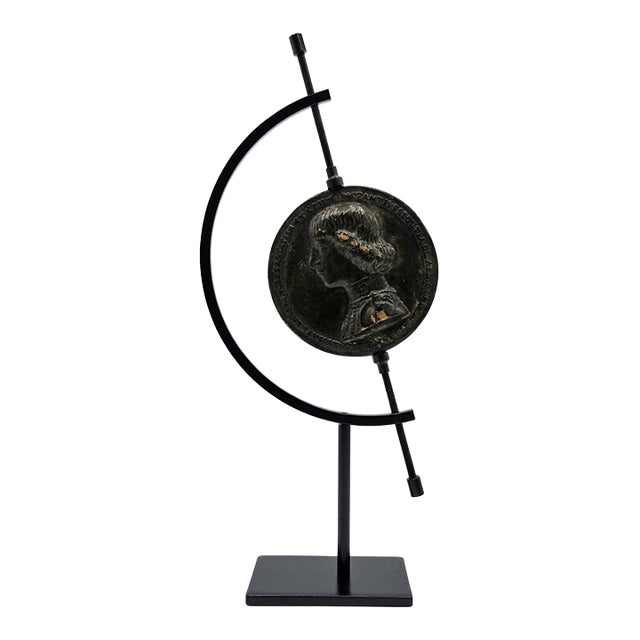 Renaissance Bronze Costanzo Sforza Medal on Custom Stand, After Enzola, Castle of Pesaro, 3-Inch Cast For Sale