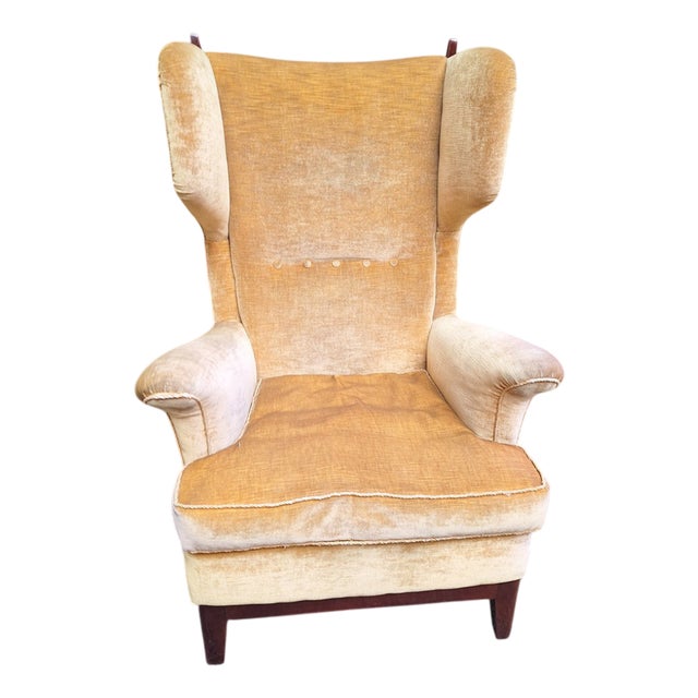 Dark Wood Armchair with Yellow Padded Cross-Backrest by Osvaldo Borsani for Arredamenti Borsani Varedo, 1939 For Sale