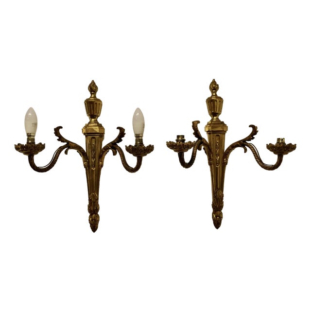 French Neo Classical Brass Wall Lights, 1890s, Set of 2 For Sale