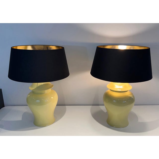 1970 Yellow Ceramic Table Lamps. French Work - a Pair For Sale - Image 12 of 12