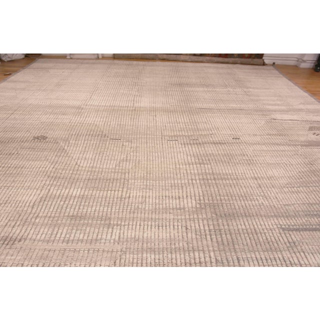 An Extremely Decorative Oversized Light Cream Minimalist Tribal Geometric Design Modern Area Rug, Country of Origin:...