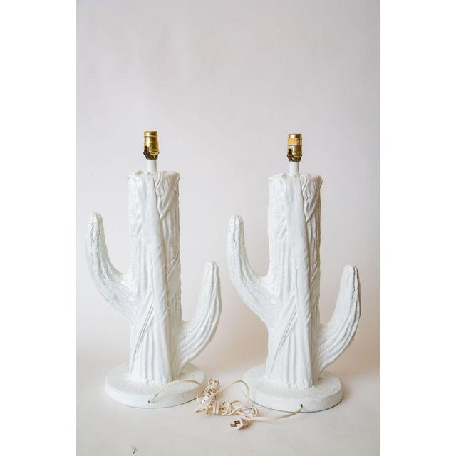 Vintage 1970's Plaster of Paris Table Lamps, Cactus Form Pair Of For Sale - Image 9 of 9
