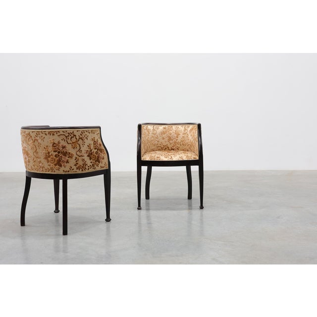 Antique Ebonised Tub Armchairs with Floral Upholstery, France, 1890s, Set of 2 For Sale - Image 6 of 11