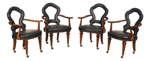 Century Furniture Regency Style Set Of Four Leather Upholstered Rolling Armchairs