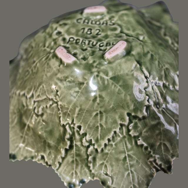 Late 20th Century Vintage Portuguese Majolica Pottery Serving Bowl Platter Grape Leaves Grapes For Sale - Image 5 of 8