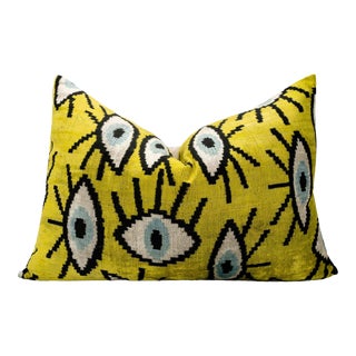 Handmade Yellowish Eye Design Throw Pillow For Sale
