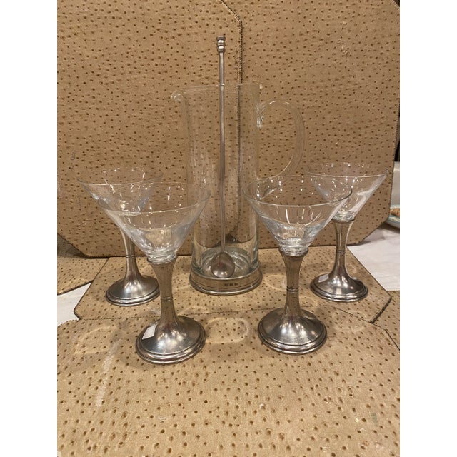 Italian 1980s Arte Italica Pewter and Crystal Martini Set- 6 Pieces For Sale - Image 3 of 9