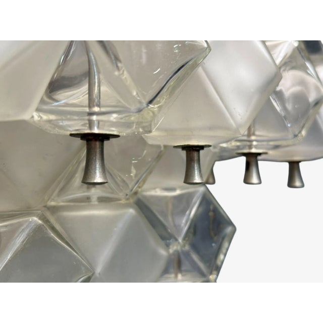 Metal Venini Poliedri, Faceted Glass, Metal, Geometric Chandelier, Italy, 1950s For Sale - Image 7 of 8