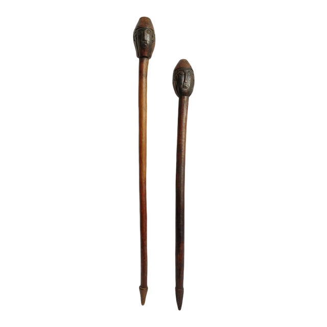 Antique Pair of Ethiopian Tribal Wood Clubs For Sale