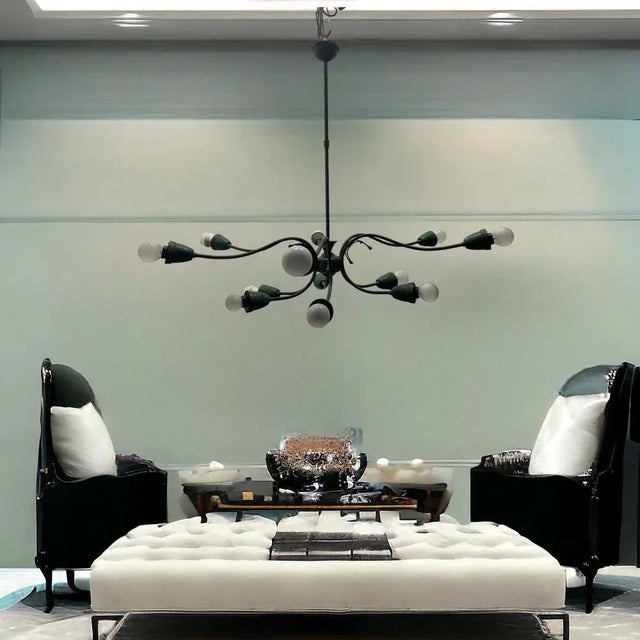 Large Sputnik Bronze Green Chandelier, 1950s For Sale - Image 10 of 11