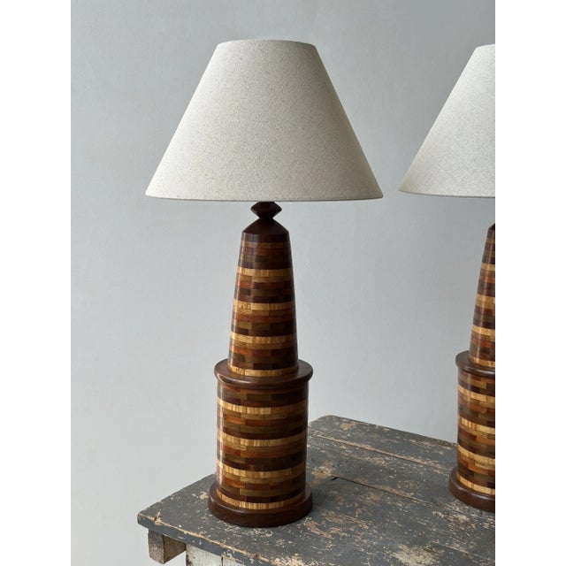 Vintage Large Scale Striped Parquetry Bottle Lamps, a Pair, Circa 1960s For Sale In New York - Image 6 of 18