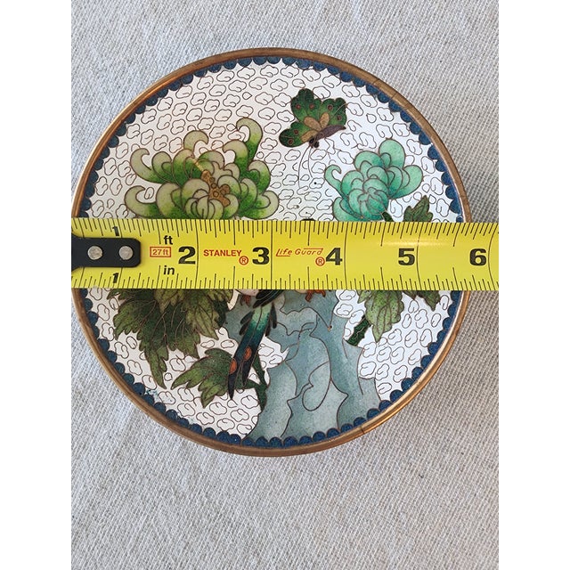 Asian 6in Chinese Enamel Cloisonne Plate. Bird and Flowers. For Sale - Image 3 of 4