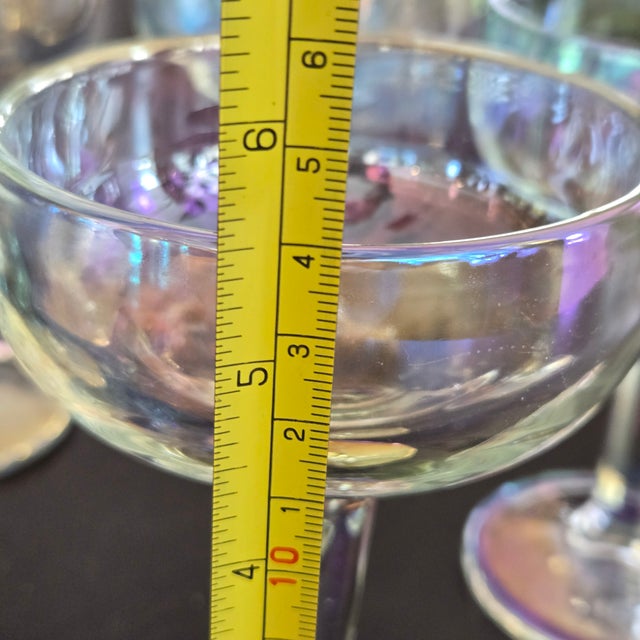 Transparent Late 20th Century Space Age Vietri Iridescent Champagne Coupe Glasses Goblets 5 3/8" Heavier Weight - Set of 6 For Sale - Image 8 of 9