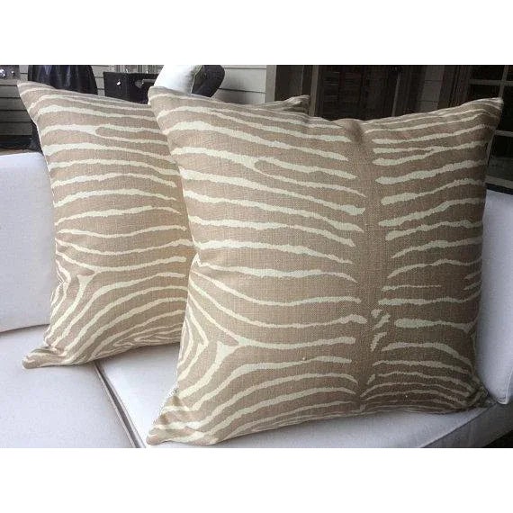 Contemporary Brunschwig and Fils “Pewter” Le Zebre Tan Pillows - a Pair For Sale - Image 3 of 6