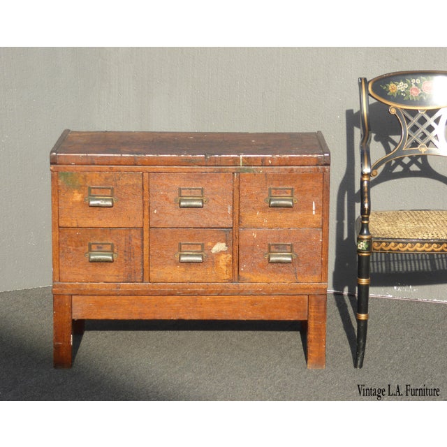 Antique Industrial Rustic Six Drawer Card Catalog File Cabinet