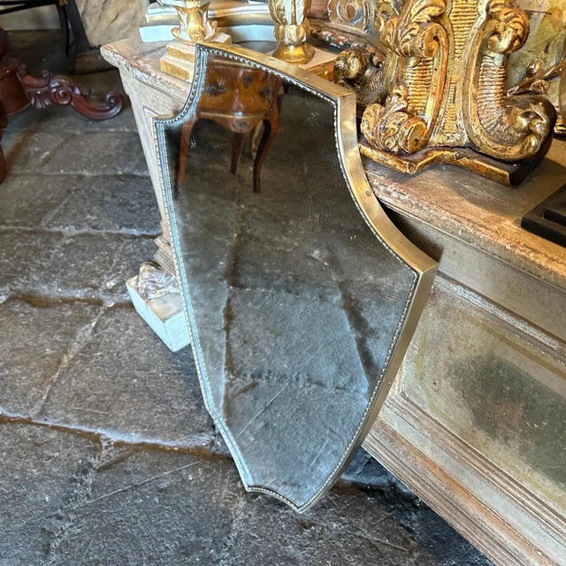 Mid-Century Modern 1960s Gio Ponti Style Mid-Century Modern Brass Italian Shield Wall Mirror For Sale - Image 3 of 9