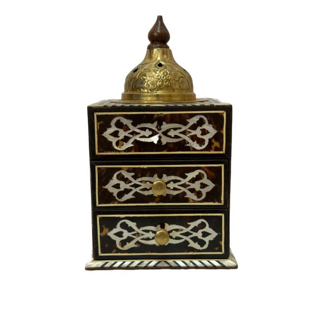 Handmade Wooden Incense Burner With Drawers & Brass Lid For Sale - Image 6 of 6