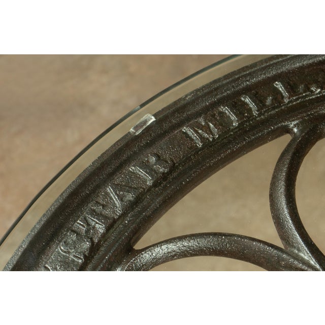 Early 20th Century Repurposed Industrial Cast-Iron Mill Wheel Round Dining Table With Glass Top For Sale - Image 9 of 10